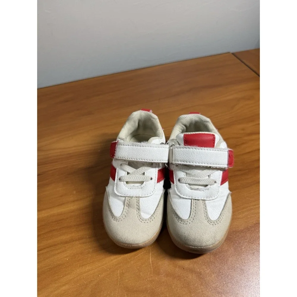 Sneakers First Steps Size 6 White/Red Toddler Shoes no-tie laces/hook & loop